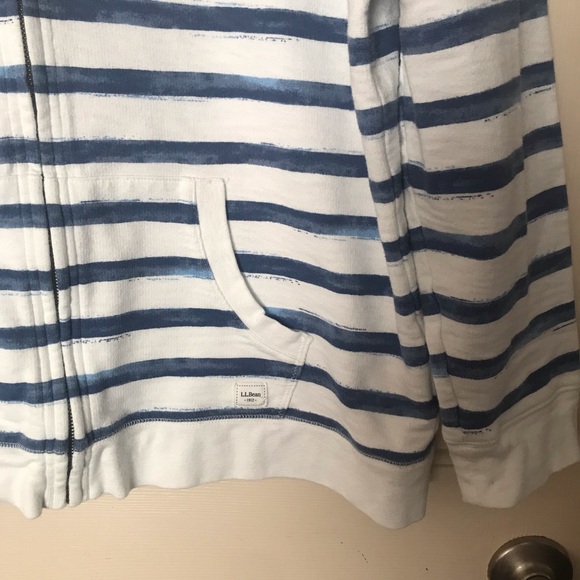 L.L. Bean Organic Cotton Blue and White Striped Hoodie Nautical Style Size XL - Picture 3 of 12